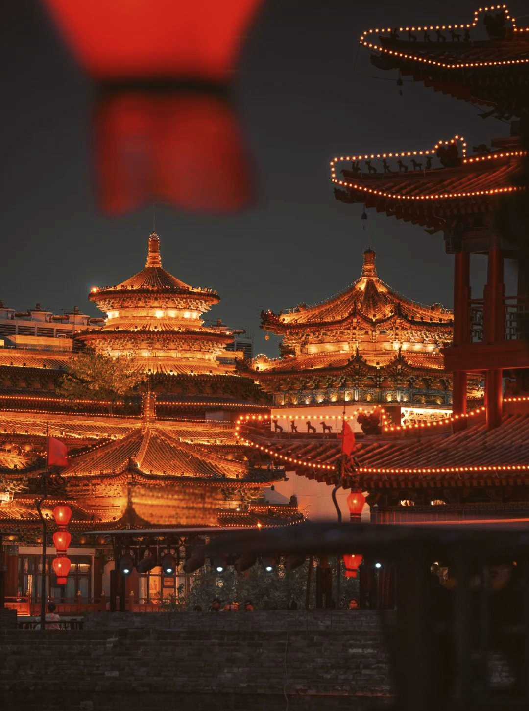 Xi'an illuminated ancient architecture at night